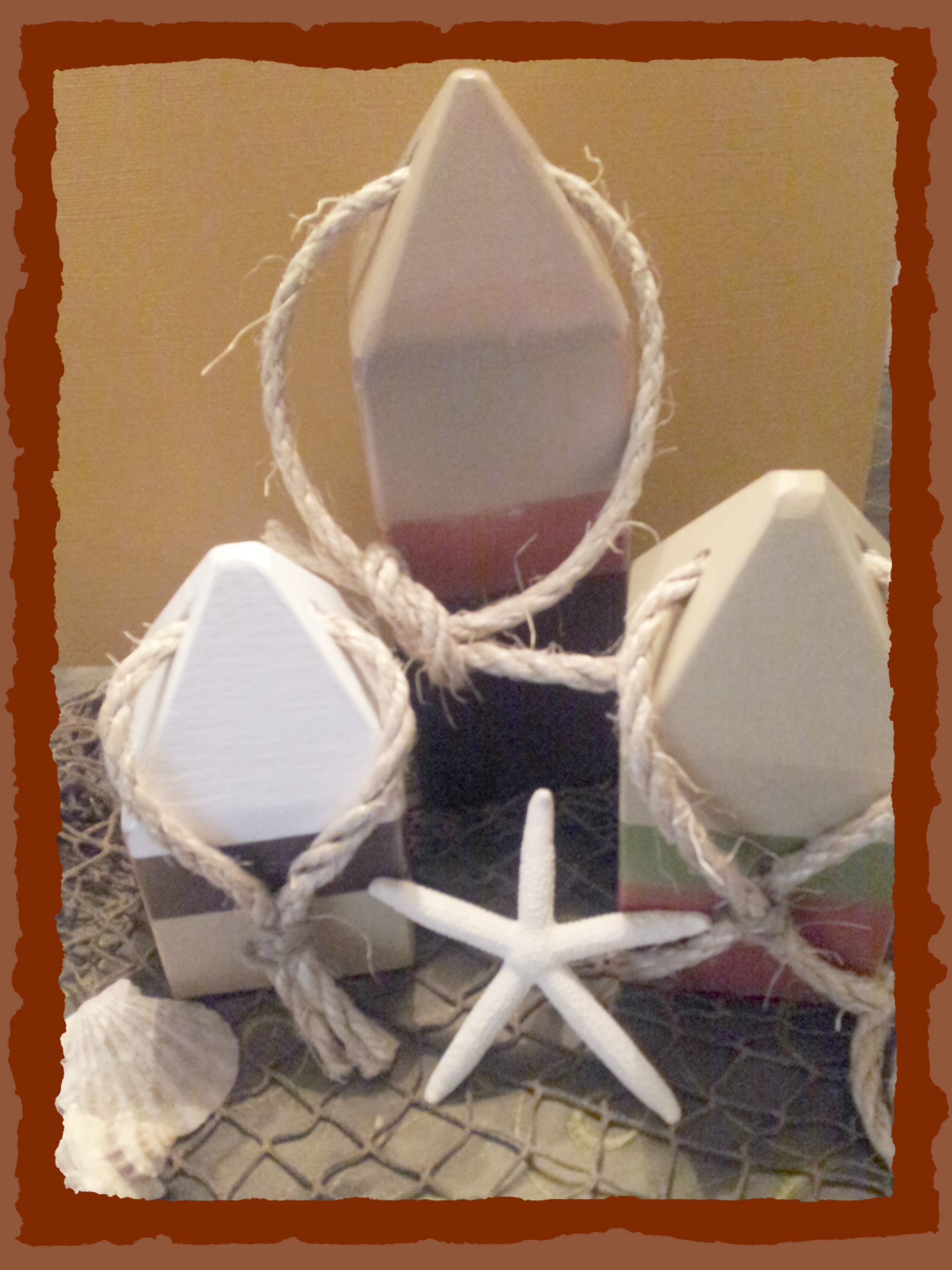 Buoys Handmade And Painted From Reclaimed Wood, Natural Jute Rope on Luulla
